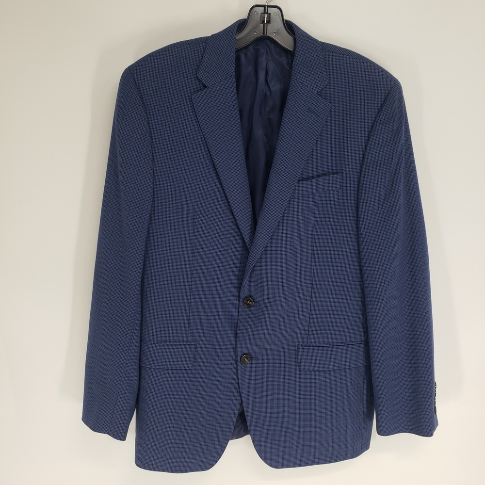 Ralph Lauren Blue Houndstooth Blazer Men Size 40R Two Button Plaid Sport Coat